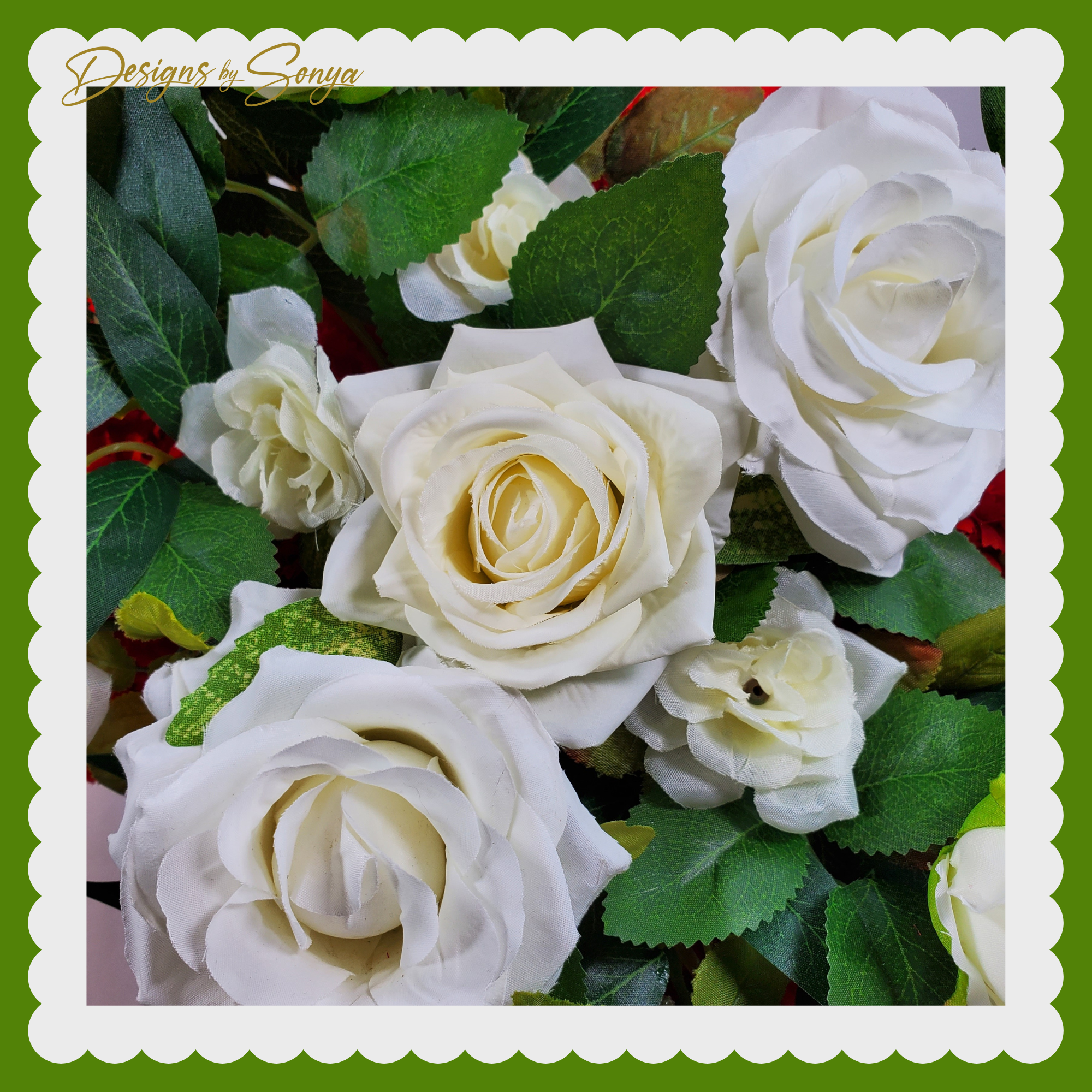 Lasting Honor: Custom Memorial Standing Cross with Red Carnations and White Roses