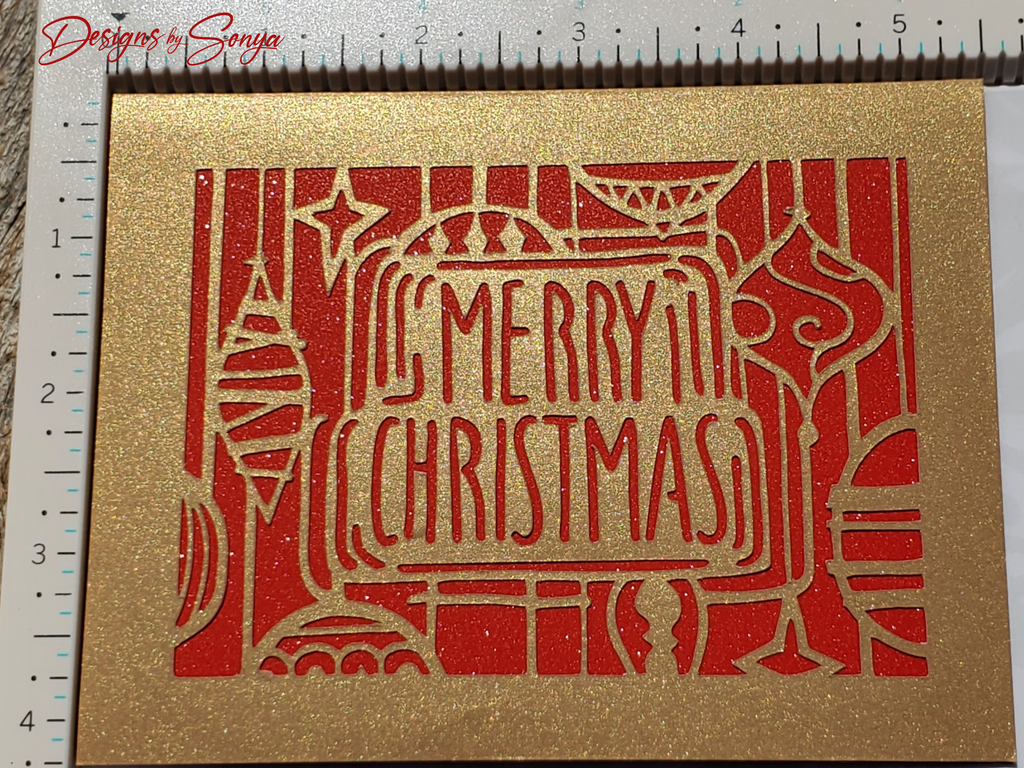 Merry Christmas Ornament Card – Handmade A2 Holiday Greeting in Red & Green with Script Font and Festive Backing – 5.5"x4.25" Card