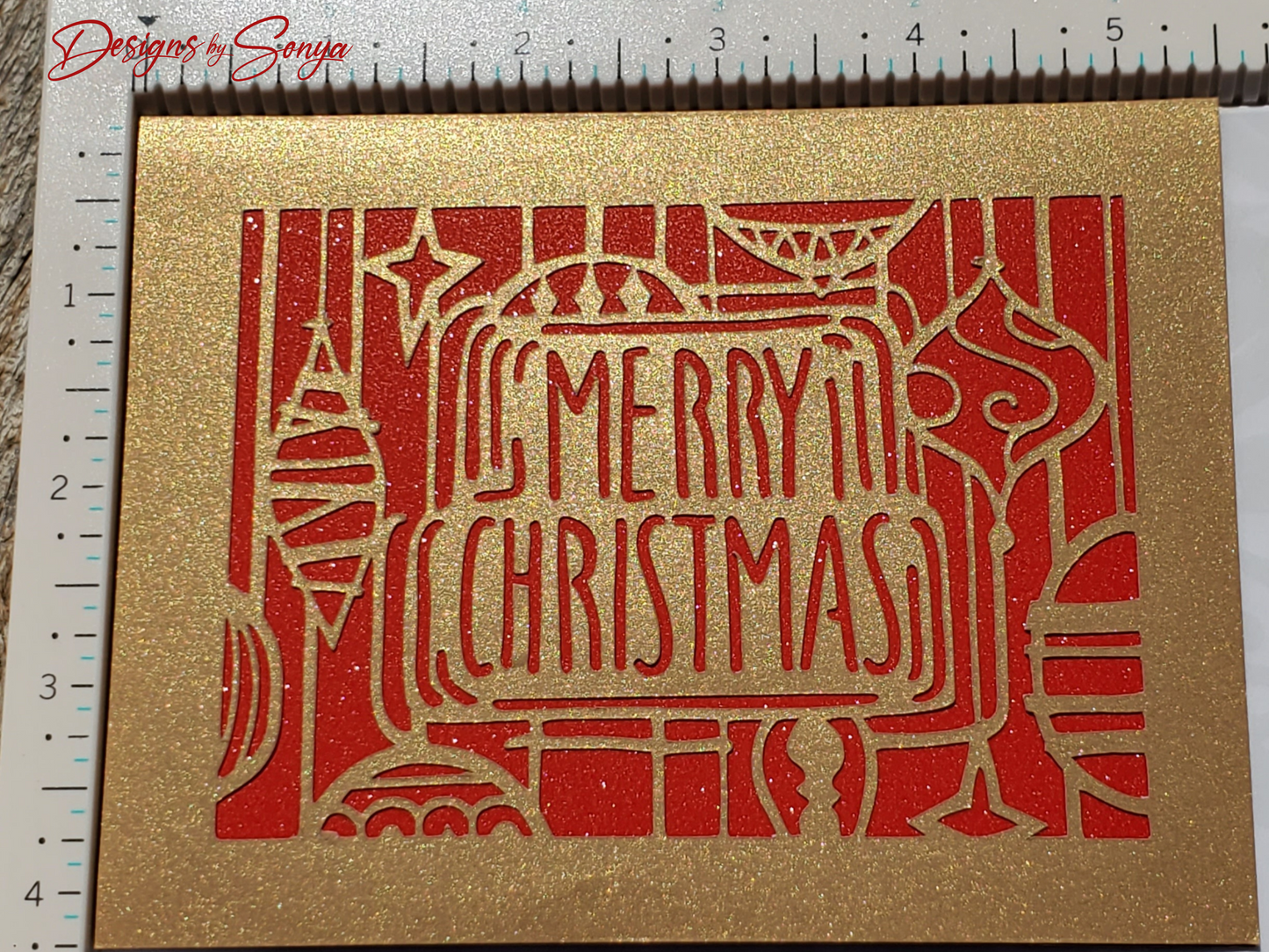 Gold Merry Christmas Card | A2 4.25"x5.5" Elegant Laser Cut Holiday Card | Unique Red and Gold Greeting Card | Festive Season's Greetings