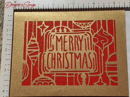 Gold Merry Christmas Card | A2 4.25"x5.5" Elegant Laser Cut Holiday Card | Unique Red and Gold Greeting Card | Festive Season's Greetings