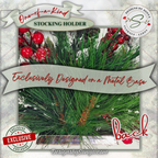 Back Metal Base View
Rear view of handmade stocking holder showing solid silver metal base and lush floral arrangement with frosted greenery and pinecones. Built for durability and stability.