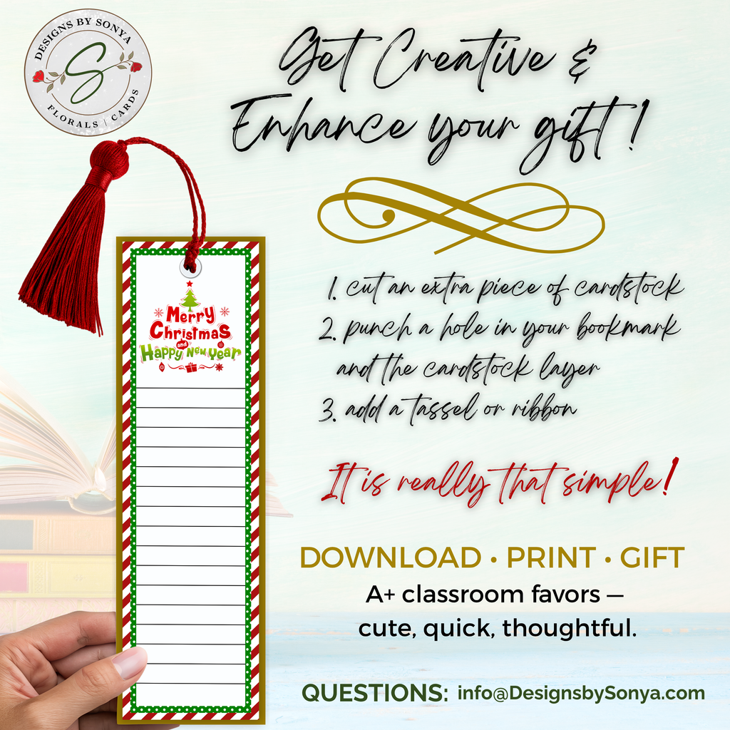 Printable Christmas Bookmarks | Set of 5 Holiday Animal Bookmarks | Classroom Gifts, Teacher Gifts & Stocking Stuffers | 2 x 7 PDF