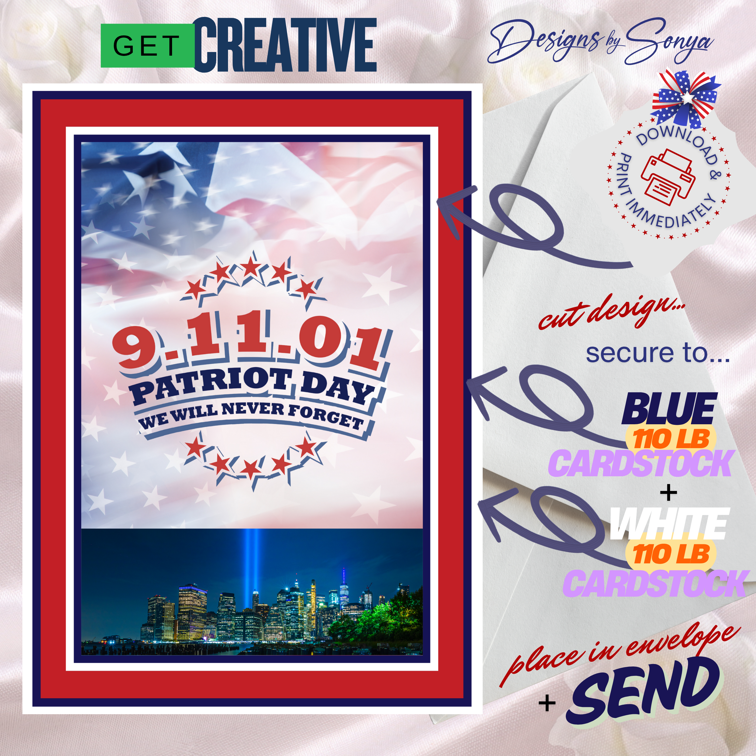 9/11 Patriot Day Printable Card, We Will Never Forget, 5x7 Digital Memorial Tribute, Instant Download September 11 Remembrance Card