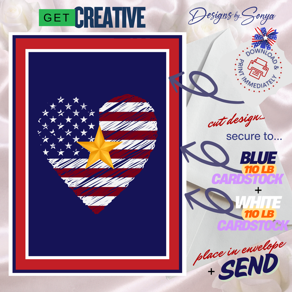 Gold Star Day Heart Flag Greeting Card, Printable Patriotic Sympathy Card, 5x7 Memorial Tribute, Military Grief Support, Instant Download