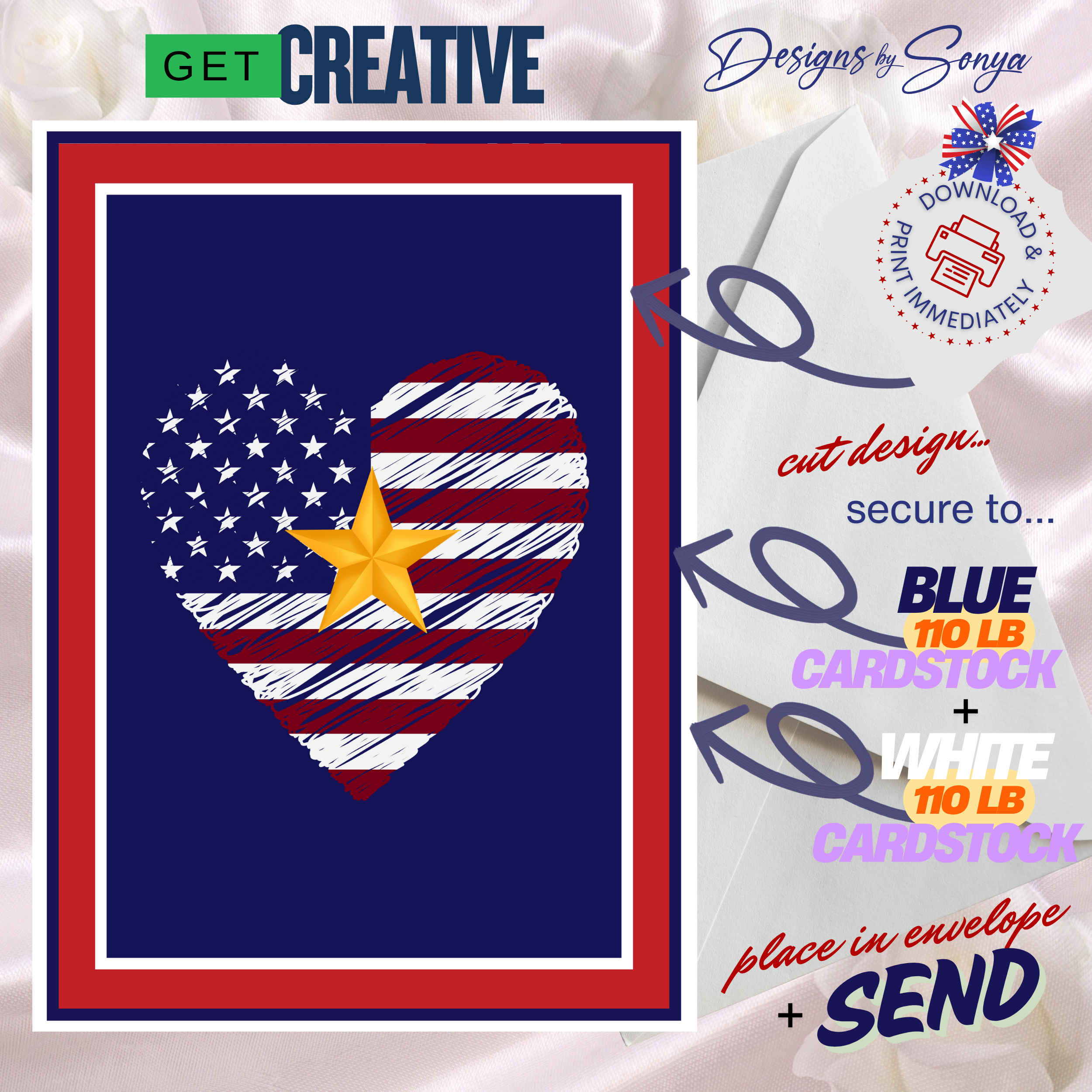 Gold Star Day Heart Flag Greeting Card, Printable Patriotic Sympathy Card, 5x7 Memorial Tribute, Military Grief Support, Instant Download