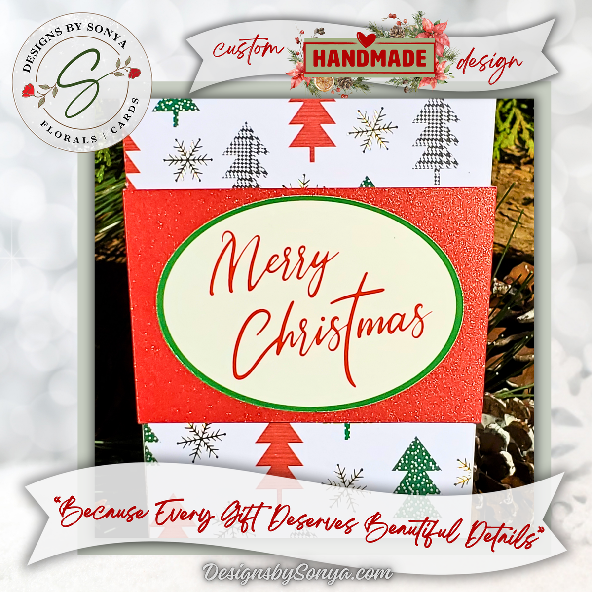 Handmade Christmas Gift Card Holder | Coffee Cup Gift Card Holder for Teachers, Coworkers & Coffee Lovers | Red & Green Christmas Trees