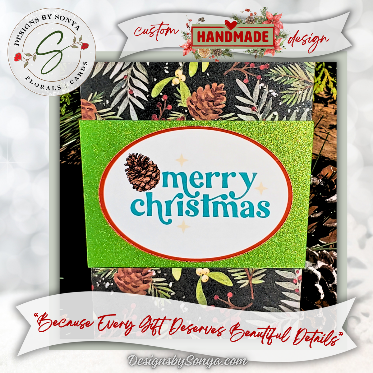 Handmade Christmas Gift Card Holder | Coffee Cup Gift Card Holder for Teachers, Coworkers & Coffee Lovers | Pinecone & Evergreen Design