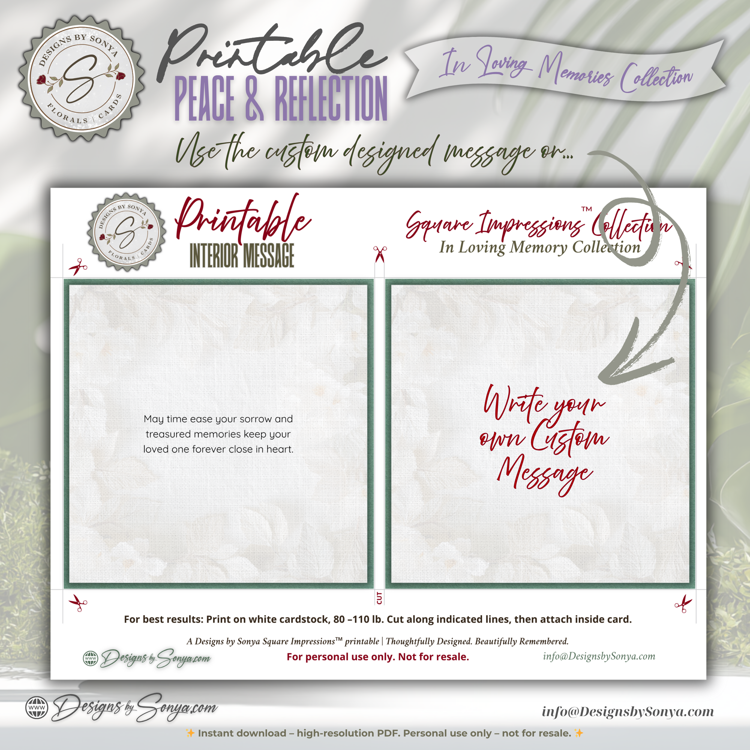 Printable Sympathy Card – Comfort & Healing Square Card, Instant Download, Thinking of You, Grief Support, Memorial Encouragement, Bereavement Note