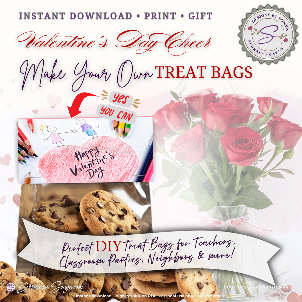 Kids Valentine Treat Bag Topper Printable – Crayon Heart Classroom Favor – 4x2" DIY Snack Bag Label for School Parties & Teachers Gift