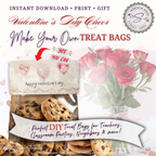 Vintage Hearts & Lace Printable Valentine Candy Treat Bag Topper – Classroom Party Favors, Teachers, Friends,  Neighbors – 4"x2" Folded