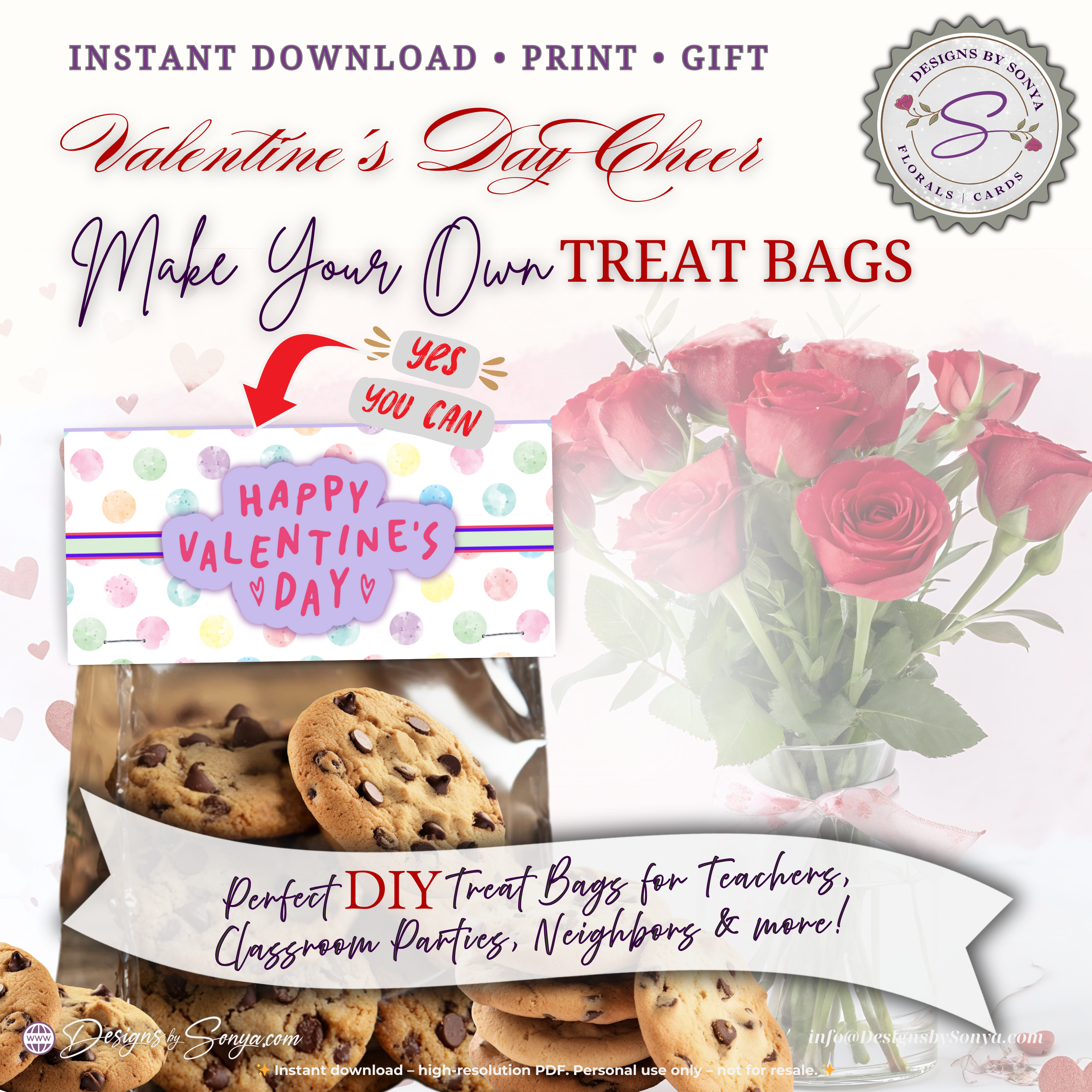 Printable Valentine’s Day Treat Bag Topper – Cute Pastel Heart Design – DIY Classroom Candy Bag Label for Kids, Teachers & Party Favors