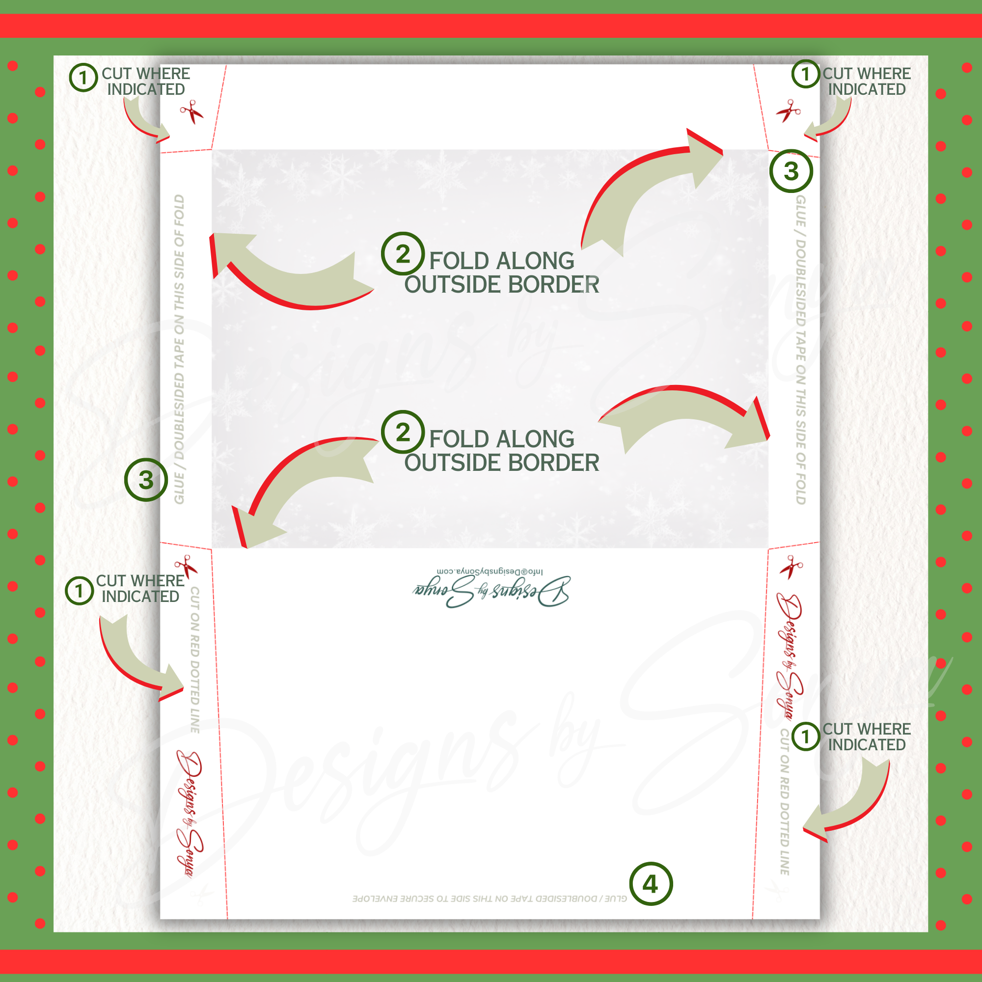 DIY Envelope Folding Instructions
Step-by-step guide for folding and assembling the Snow Much printable Christmas envelope. Includes cut and fold directions for easy assembly.