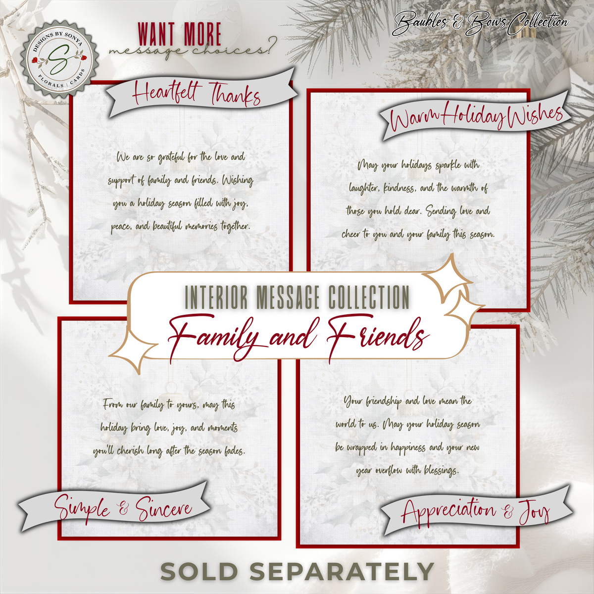 Elegant Printable Christmas Card | Gold Bow Ornament with Holly & Pinecones | Watercolor Holiday Card