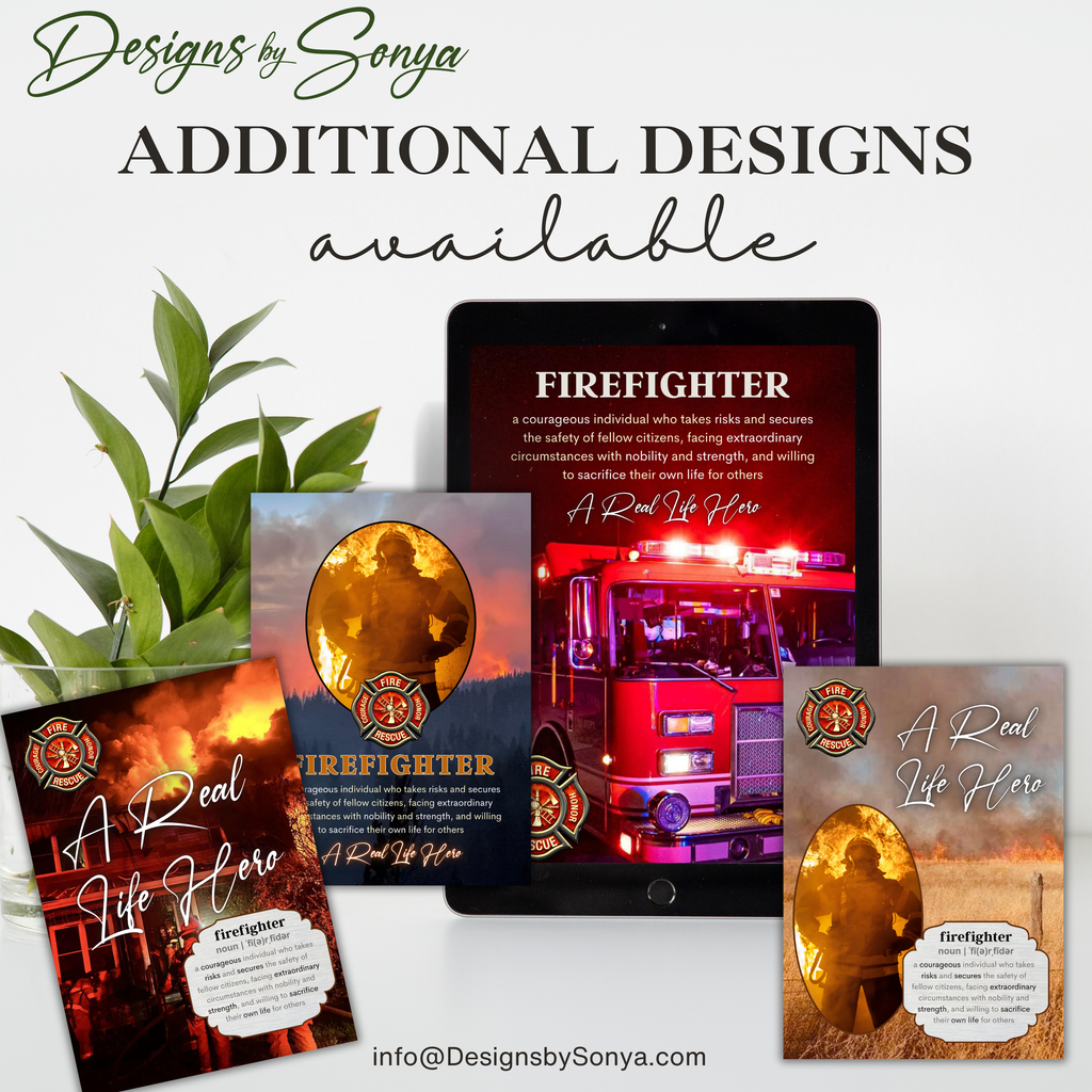 Additional Firefighter Designs Set 1
Collection of firefighter card variations featuring firetruck, badge, and sunset firefighter silhouette designs.