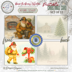 Printable Firefighter Santa Christmas Card Set of 12, A2 Cards (5.5”x4.25”), First Responder Holiday Greetings, Fire Station Watercolor Art