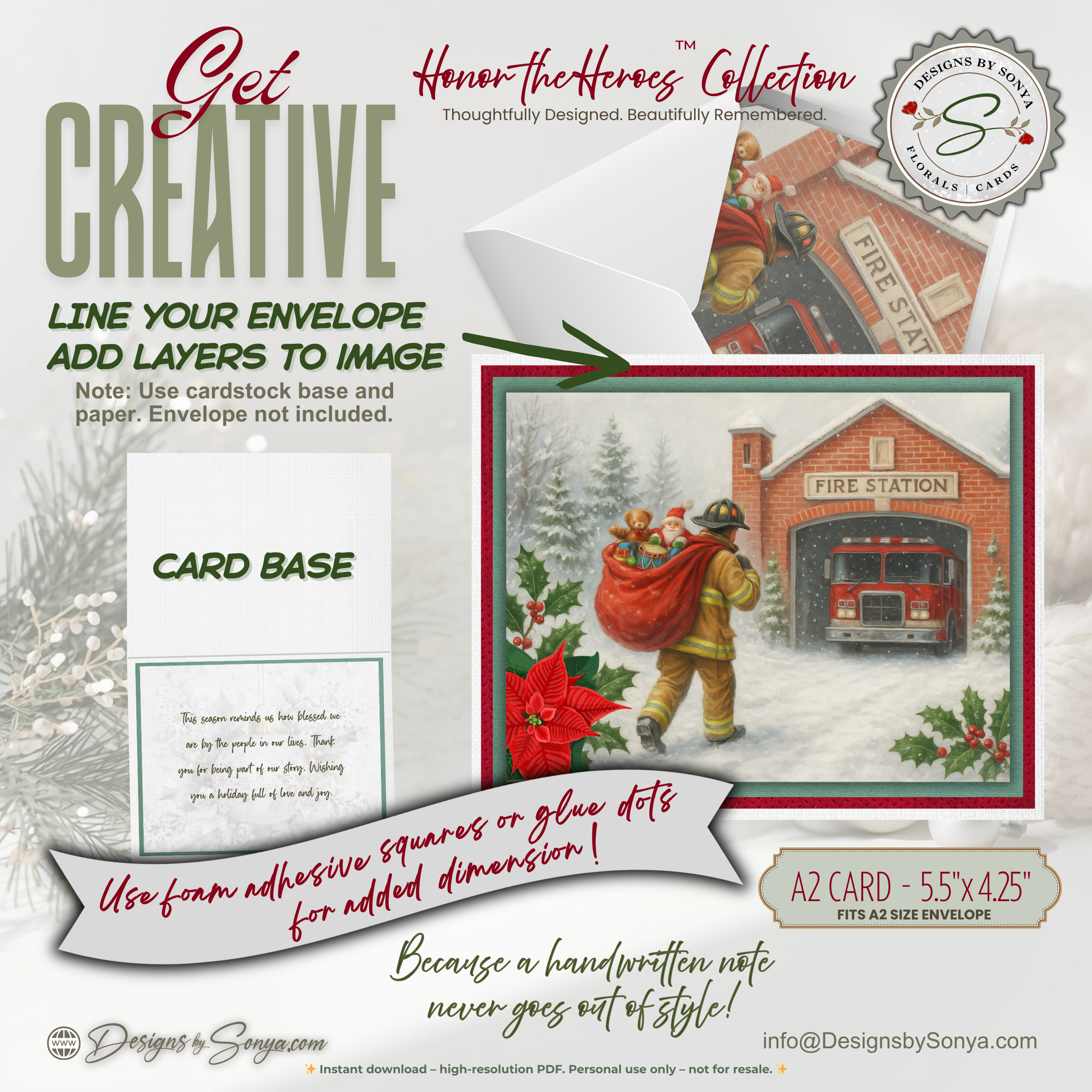 Printable Firefighter Santa Christmas Card • Honor the Heroes Collection • A2 (5.5"x4.25") Folded Card • Holiday Fire Station Art Download