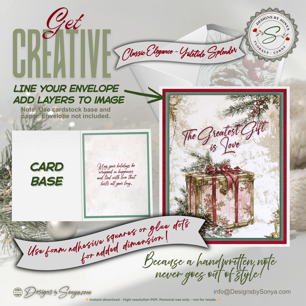 The "Greatest Gift Is Love" Card | Vintage Christmas Printable | Elegant Holiday Note Card | A2 (4.25x5.5) Folded Card | Digital Download