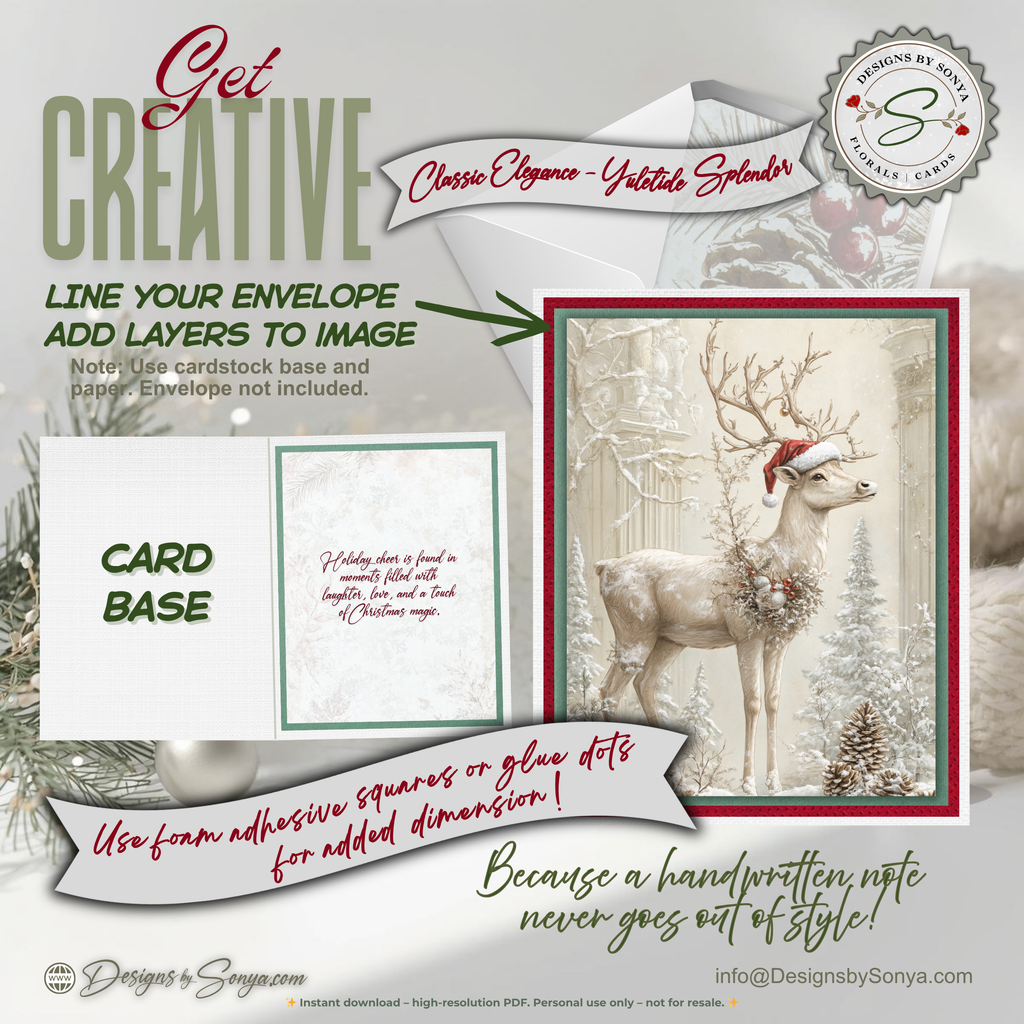 Winter Deer Christmas Note Card, Printable Holiday Greeting, Woodland Yuletide Design, A2 (4.25"x5.5") Folded Card, Elegant Christmas Art Stationery