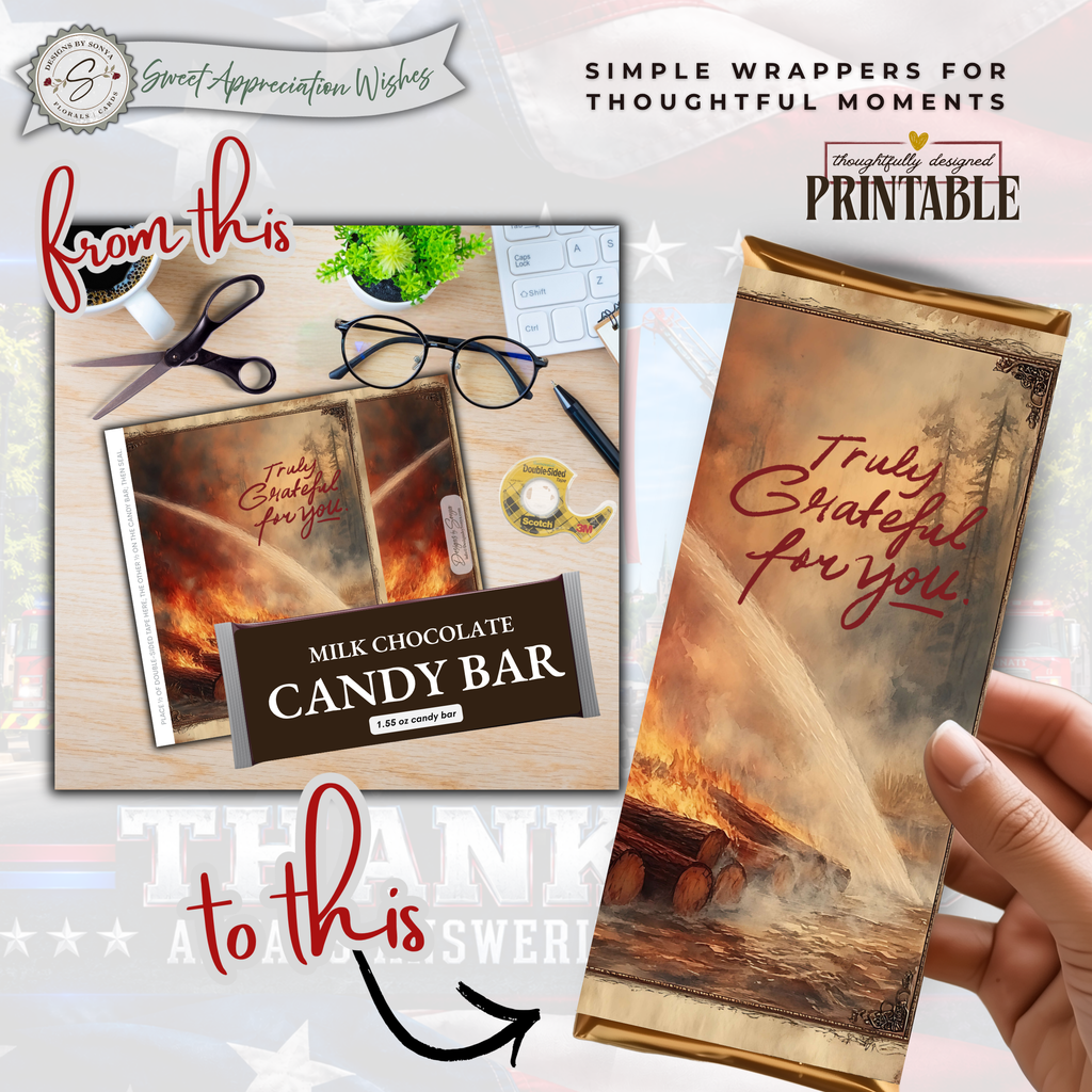 Truly Grateful for You Firefighter Candy Bar Wrapper | Printable Firefighter Thank You Gift | 1.55 oz Chocolate Bar