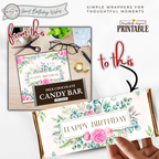 Printable Happy Birthday Candy Bar Wrapper, Pink Rose & Eucalyptus Floral 1.55 oz Chocolate Bar Wrap, Birthday Gift for Her