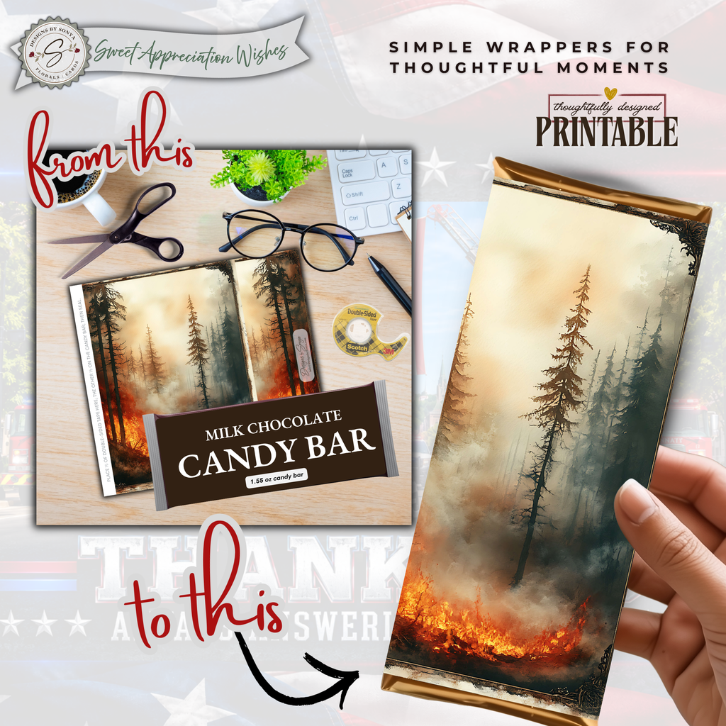 Wildfire Firefighter Candy Bar Wrapper | Printable Wildland Firefighter Appreciation Gift | 1.55 oz Chocolate Bar