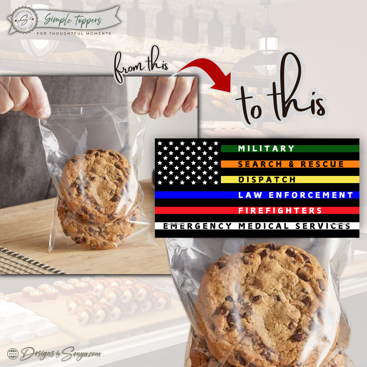 First Responder Flag Thank You Treat Bag Topper | Military, Firefighter, EMS, Police, Dispatch | Printable Appreciation Gift