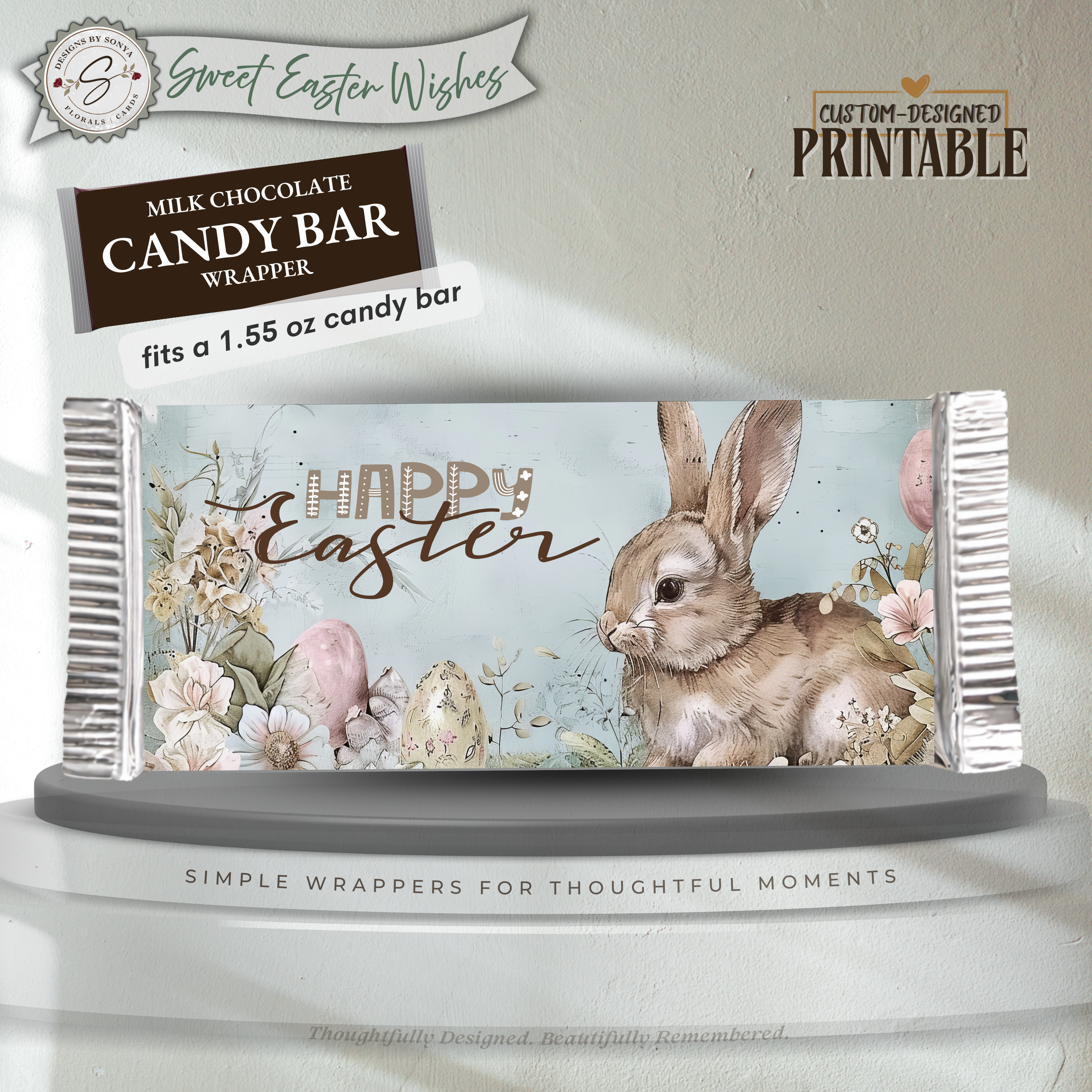 Easter Bunny Candy Bar Wrapper Printable – Sweet Easter Wishes Chocolate Bar Sleeve – Spring Treat Party Favor for Kids, Teachers & Friends