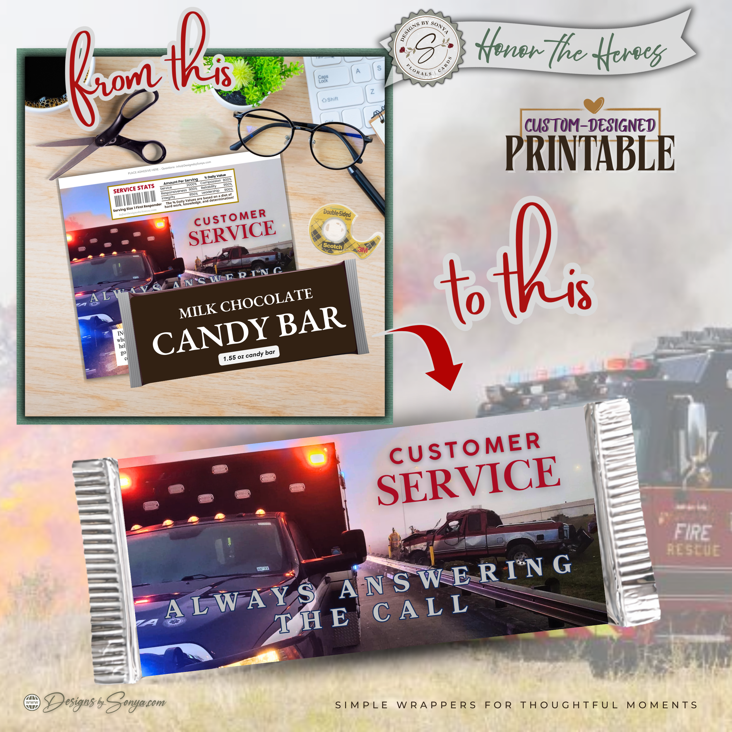 EMS Candy Bar Wrapper Printable – Always Answering the Call – EMT Thank You Favor – Emergency Medical Appreciation Gift – 1.55 oz Chocolate Bar
