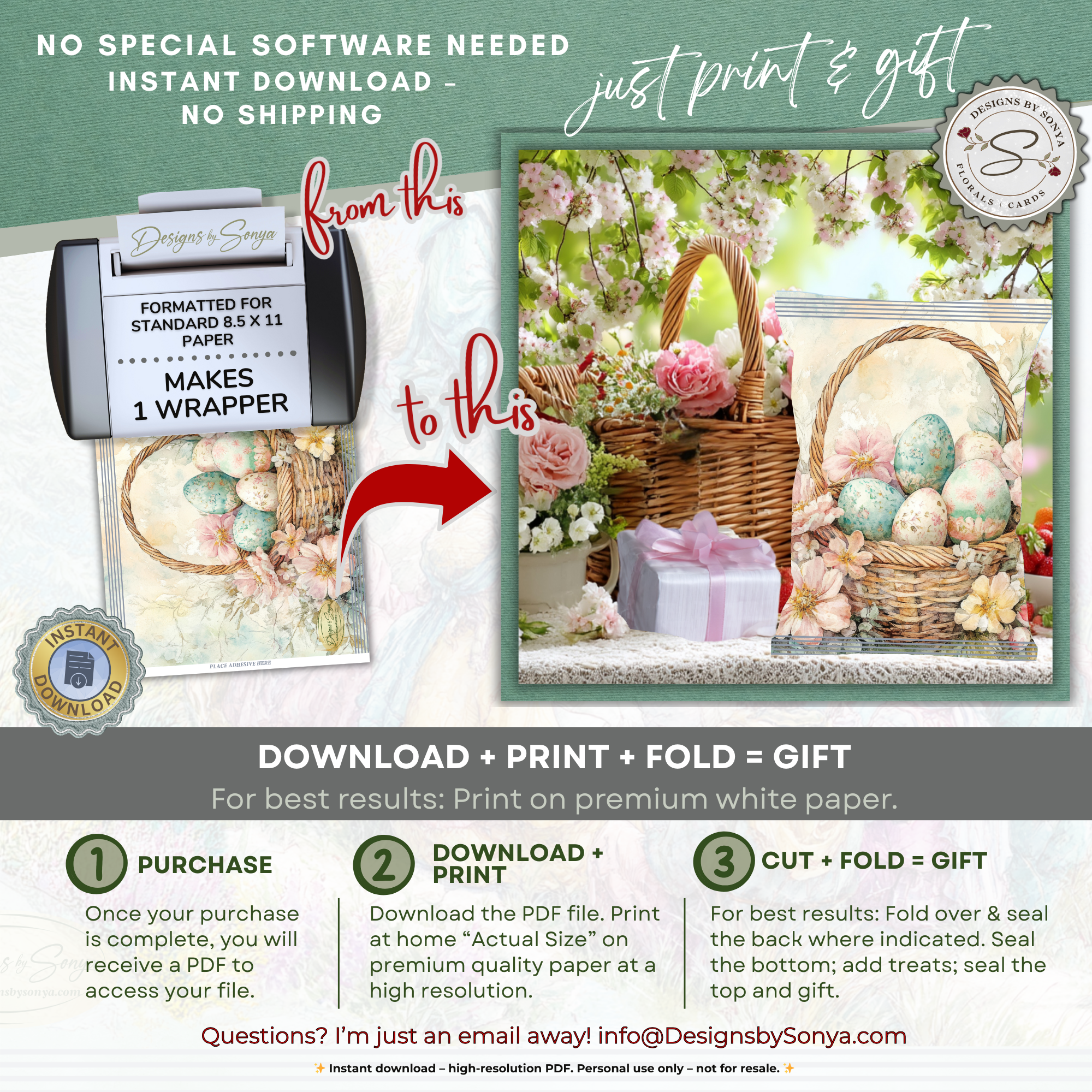 Easter Basket Chip Bag Wrapper Printable – Watercolor Eggs Floral Treat Bag – DIY Spring Easter Basket Party Favor – Snack Wrapper