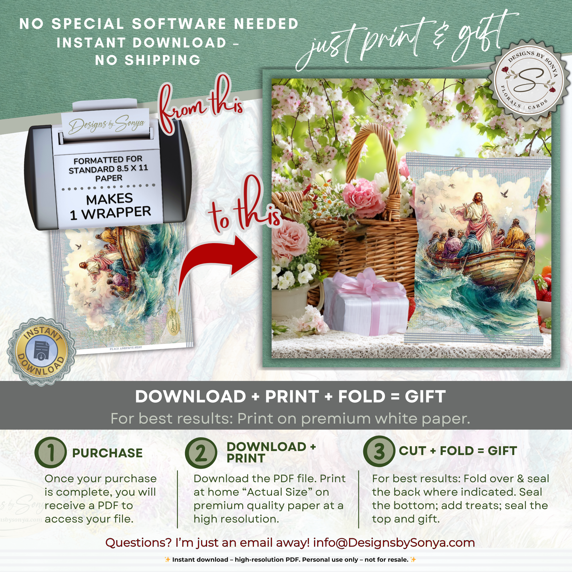 Christian Easter Basket Treat, Jesus Teaching from the Boat Printable Chip Bag Wrapper –  Faith Gift, Religious Church Party Favor