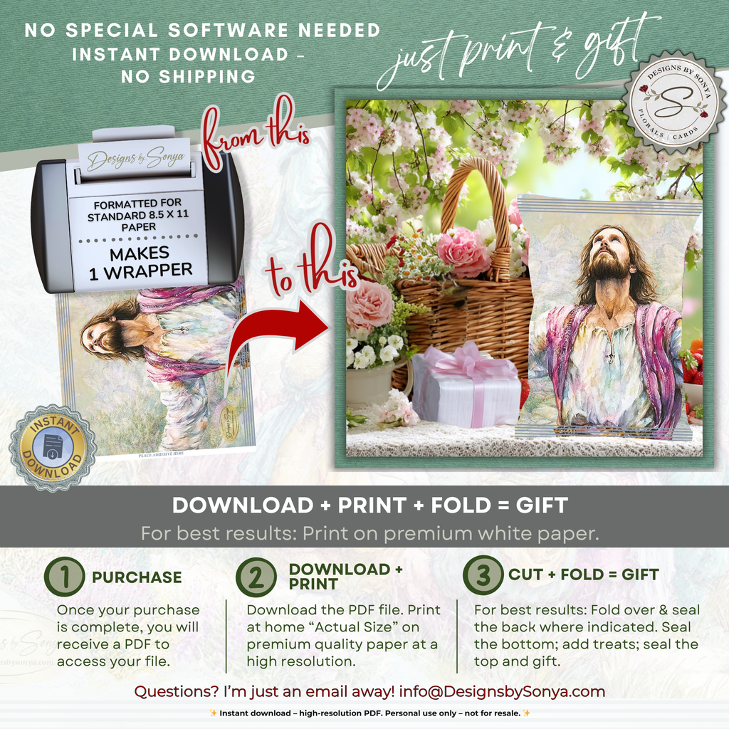 Jesus Looking Up Printable Chip Bag Wrapper – Christian Easter Basket Treat, Faith Gift Party Favor, Religious Snack Wrap