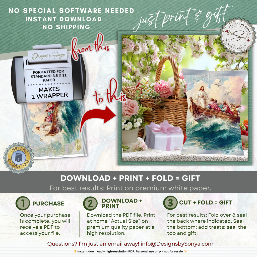 Religious Easter Basket Treat, Jesus Teaching from the Boat Printable Chip Bag Wrapper – Christian Church Party Favor,  Faith Gift