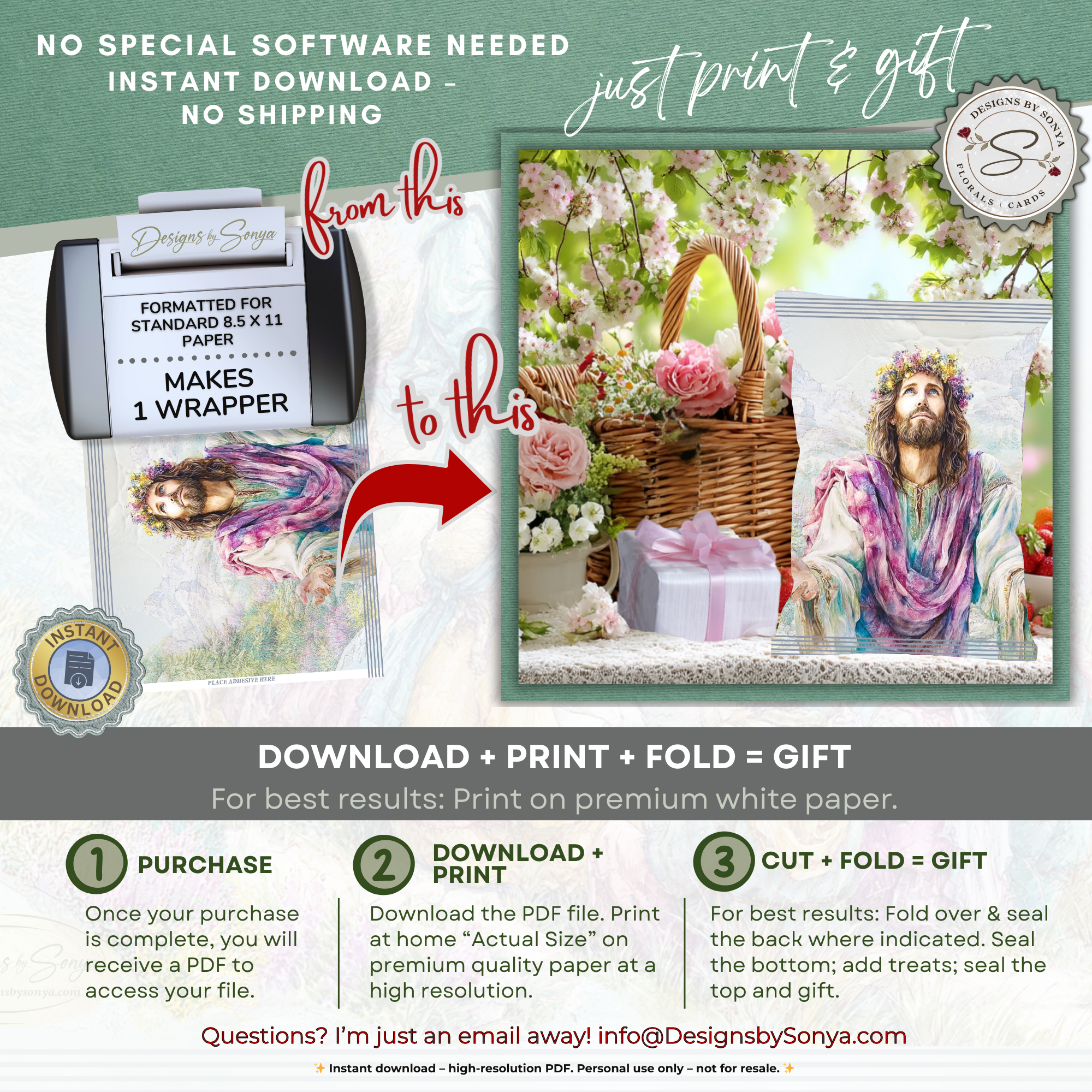 Floral Crown Jesus Printable Chip Bag Wrapper – Christian Easter Treat Bag, Faith Gift Favor, Religious Party Snack Wrapper