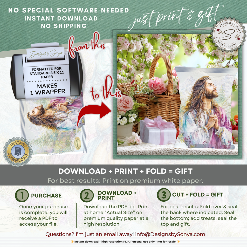 Jesus Prayer Printable Chip Bag Wrapper – Christian Easter Basket Treat, Faith Gift Party Favor, Religious Snack Wrap
