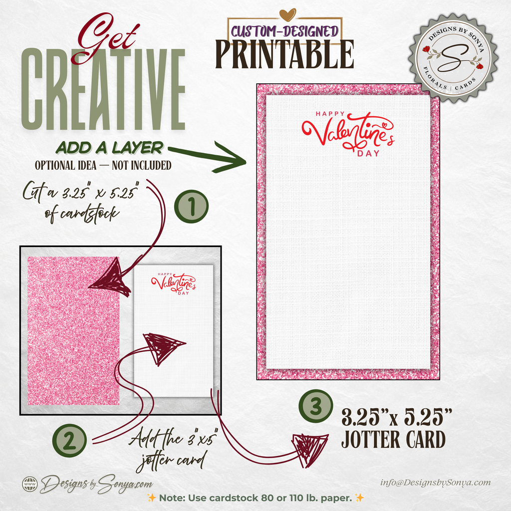 Valentine Thank You Card Printable – 3 x 5 Jotter Card for Gift Enclosures, Small Valentine Gifts, and Thoughtful Appreciation Notes