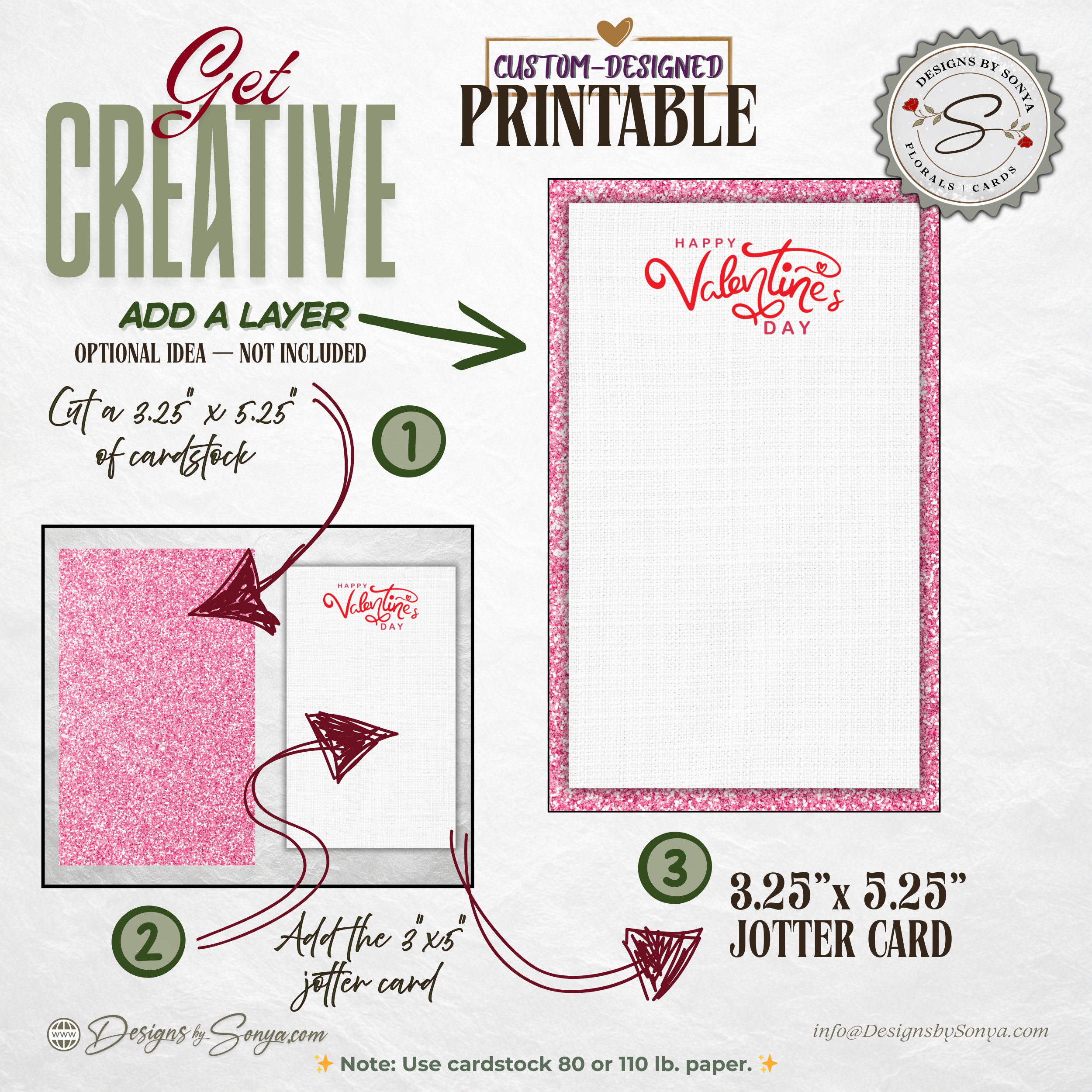 Valentine Thank You Card Printable – 3 x 5 Jotter Card for Gift Enclosures, Small Valentine Gifts, and Thoughtful Appreciation Notes