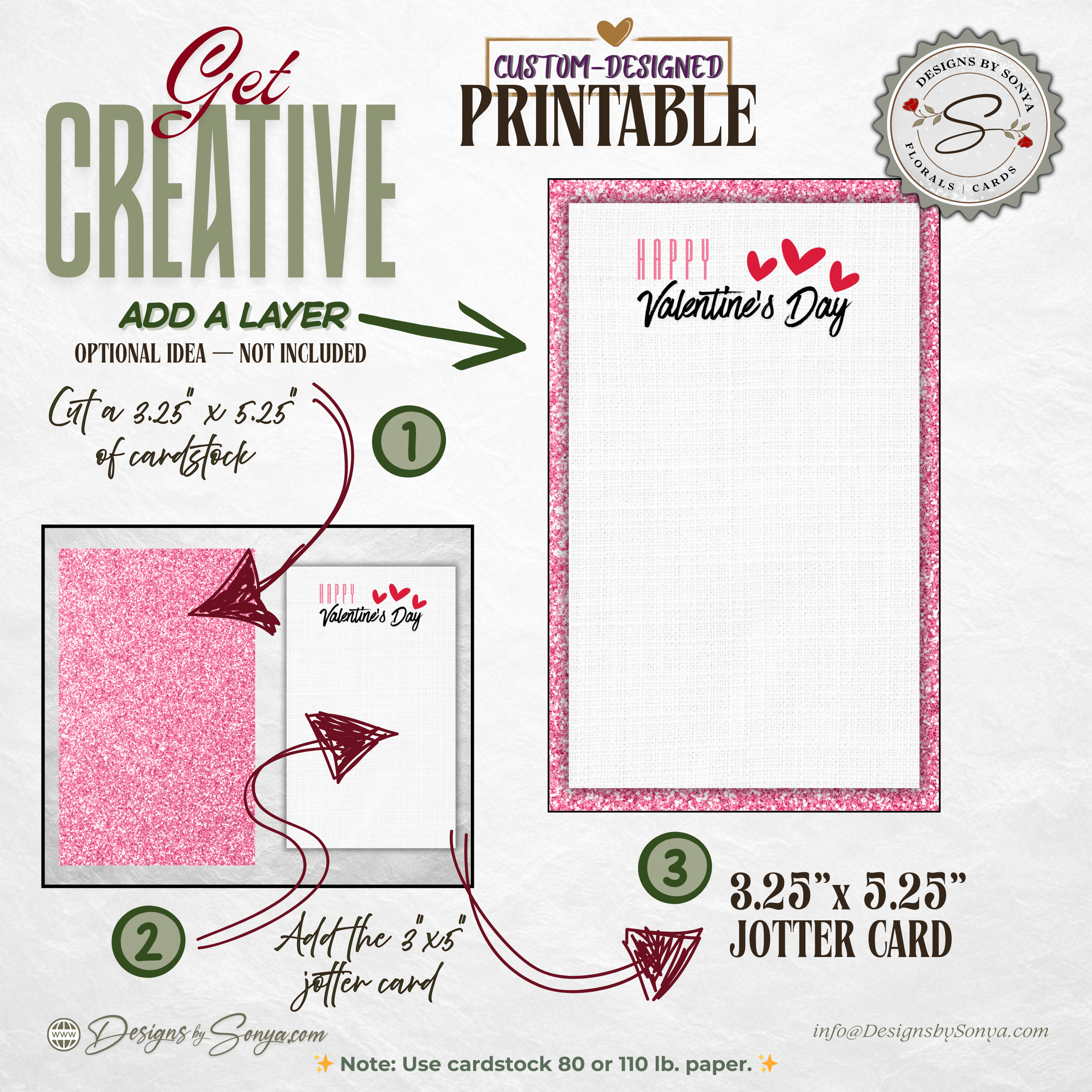 Valentine Thank You Card Printable – Happy Valentine’s Day 3 x 5 Jotter Card for Gift Enclosures, Small Gifts, and Thoughtful Notes