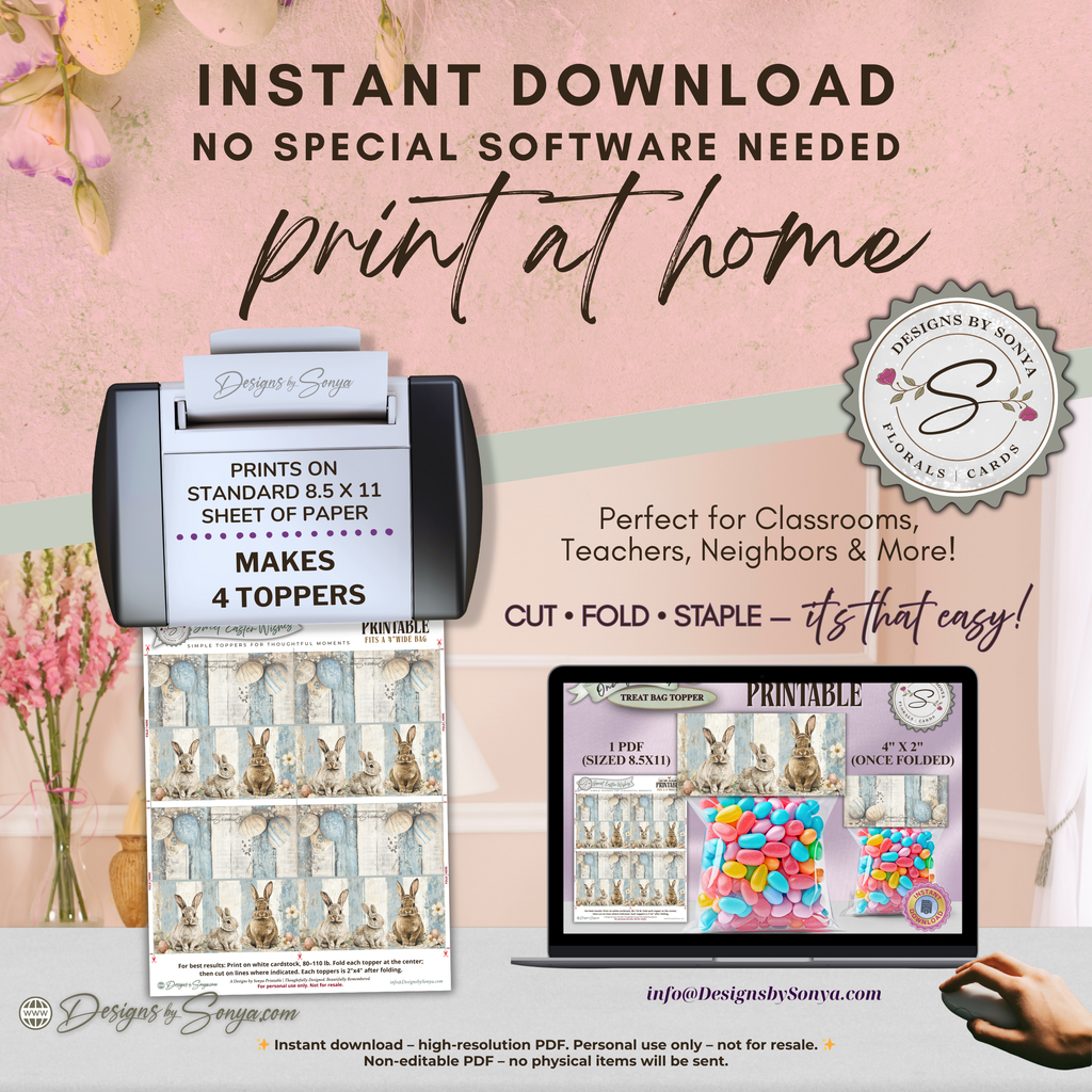 Easter Treat Bag Topper Printable – Sweet Easter Wishes Bunny Topper for DIY Easter Gifts, Classroom Treats & Spring Parties