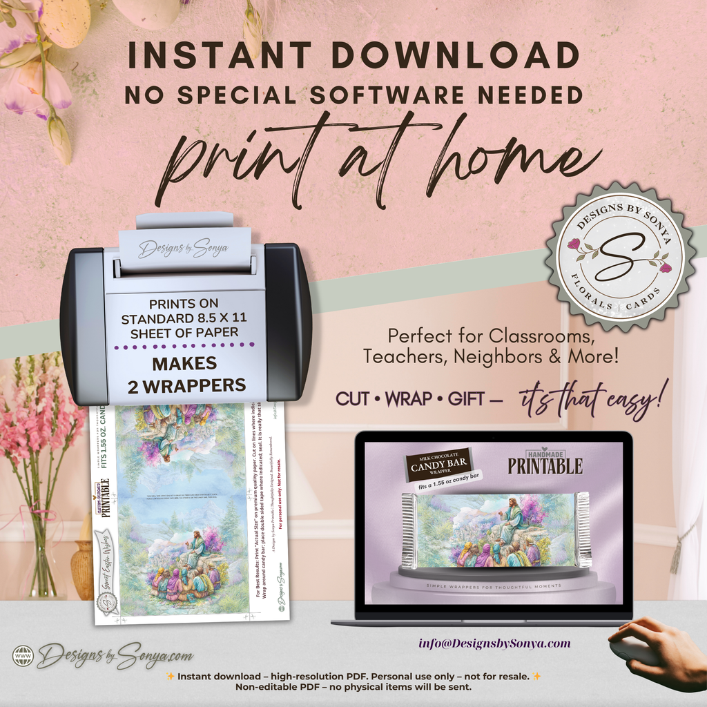 Jesus Teaching Disciples Easter Candy Bar Wrapper Printable – Faith Based Chocolate Wrap for 1.55 oz Bars – Religious Spring Party Favor - Easter Basket