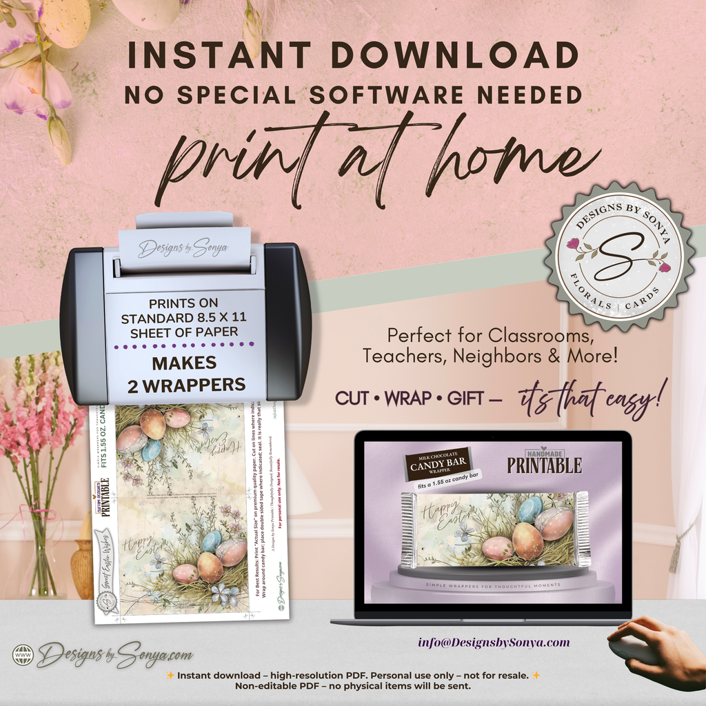 Speckled Easter Eggs Candy Bar Wrapper Printable – Sweet Easter Wishes Chocolate Sleeve – Spring Party Favor for Kids Teachers Friends - Easter Basket