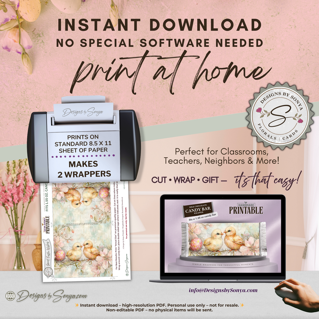 Baby Chick Easter Candy Bar Wrapper Printable – Watercolor Spring Happy Easter Chocolate Sleeve – Classroom, Church Treat Favor