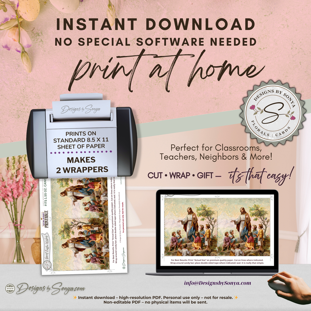 Jesus with Children Easter Candy Bar Wrapper Printable – Faith Based Chocolate Wrap for 1.55 oz Bars – Religious Spring Party Favor - Easter Basket