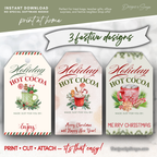 Three Holiday Cocoa Tag Designs
Printable holiday hot cocoa gift tags in three unique mug designs with festive borders and personalization space for names.
