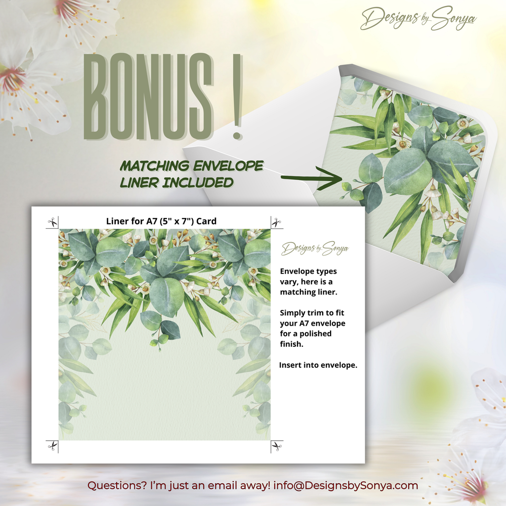 Printable Birthday Card with Cake Design | A7 5x7 Digital Greeting Card | Instant Download DIY Birthday Card with Envelope Liner