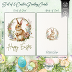 Elegant Custom Designed Set of 6 Printable 5 x 7 inch Happy Easter Greeting Cards - Floral Designs with an Adorable Rabbit -Instant Download