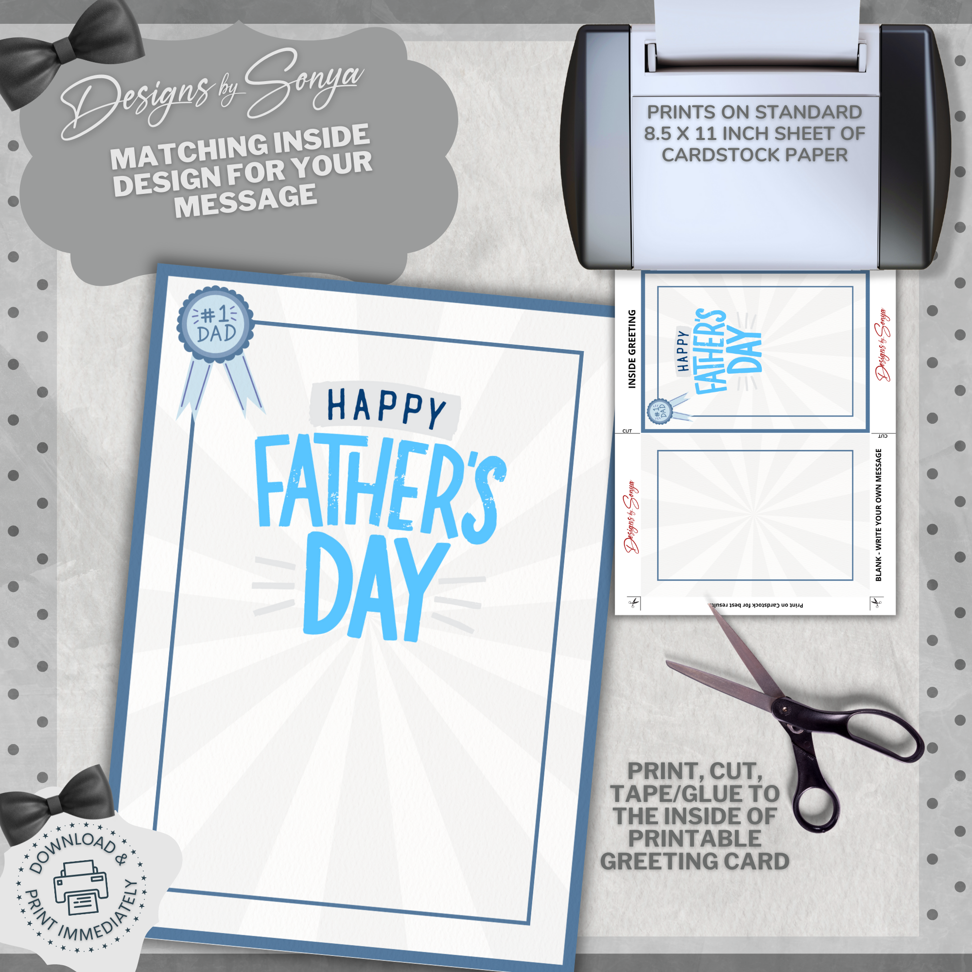 Father's Day - Best Dad Ever | Custom Designed | Printable Greeting Card | Matching Envelope Included | Instant Download | Print at Home