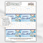 Printable Hanukkah Treat Bag Topper | Happy Hanukkah Candy Bag Topper | Blue Watercolor Menorah & Dreidel Design | Jewish Holiday Party Favor | 4" x 2" PDF Download
