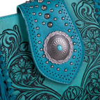 Montana West Turquoise Hand-Tooled Floral Crossbody Fringe Purse with Concealed Carry | Turquoise | MW1249-8360TQ