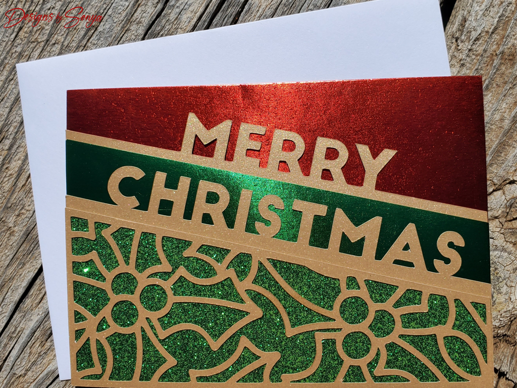 Foil Merry Christmas Card – Red & Green A2 Greeting with Gold Holly Overlay, Handcrafted Holiday Message, Limited Edition Keepsake