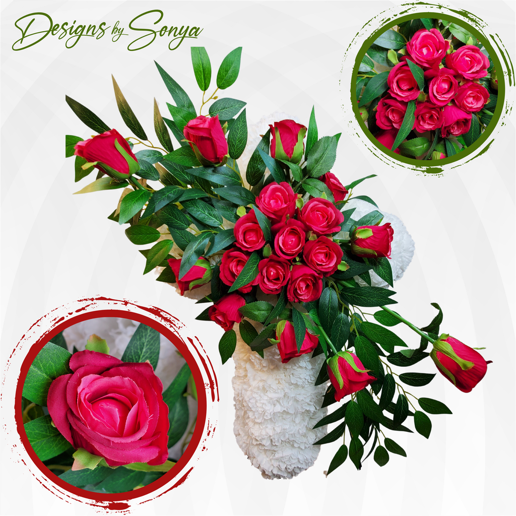 Eternal Love Standing Cross with Red Roses | Sympathy Florals for Funeral, Memorial, Cemetery